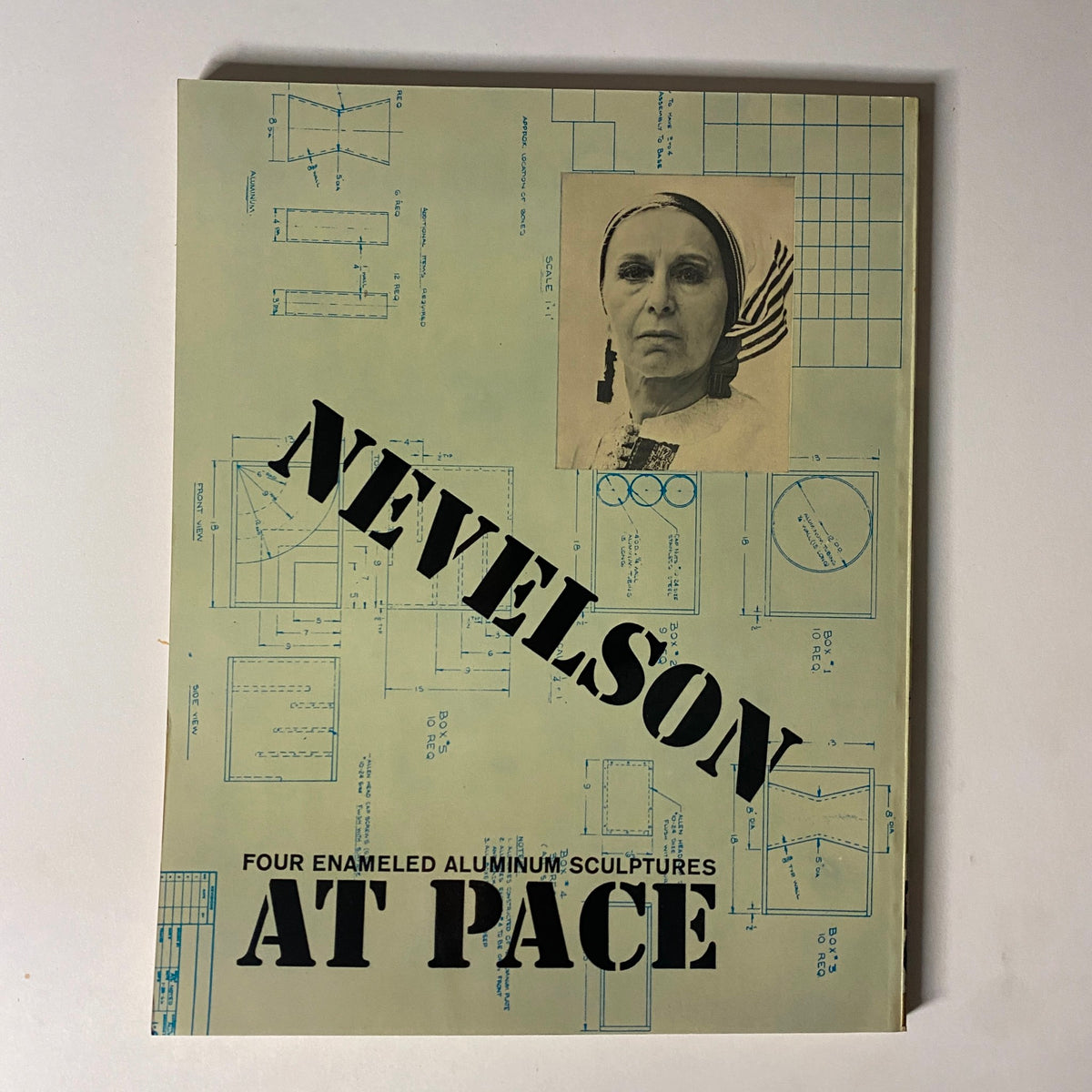 Cover of the Nevelson at Pace exhibition catalog, highlighting four enameled aluminum sculptures.