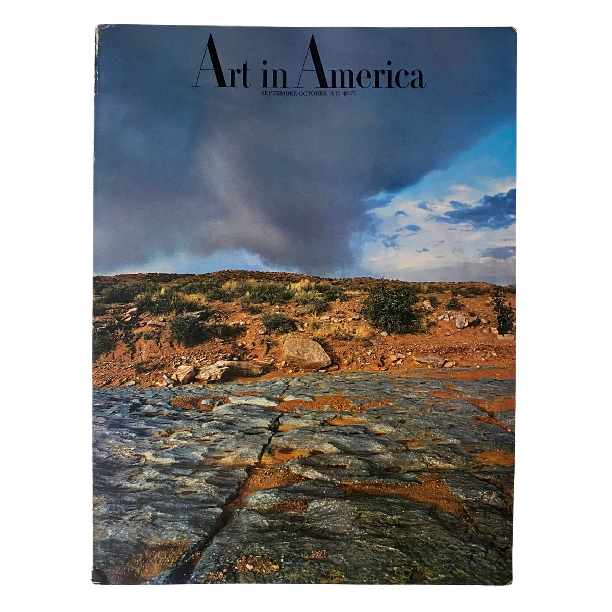 Cover of the September 1971 issue of Art in America Magazine featuring a photograph of the Valley of the Gods, Utah. The magazine discusses land art and cultural themes.
