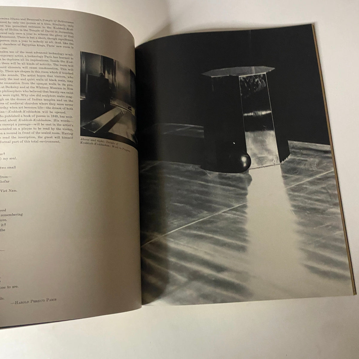 Interior spread from 'Art in America Magazine March 1969' featuring a monochromatic photograph of an art installation with a reflective surface, emphasizing modern sculpture.