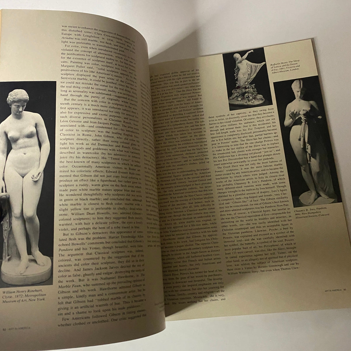 Interior page from Art in America Magazine May 1971 featuring sculptures and text discussing artistic themes and figures in American art.