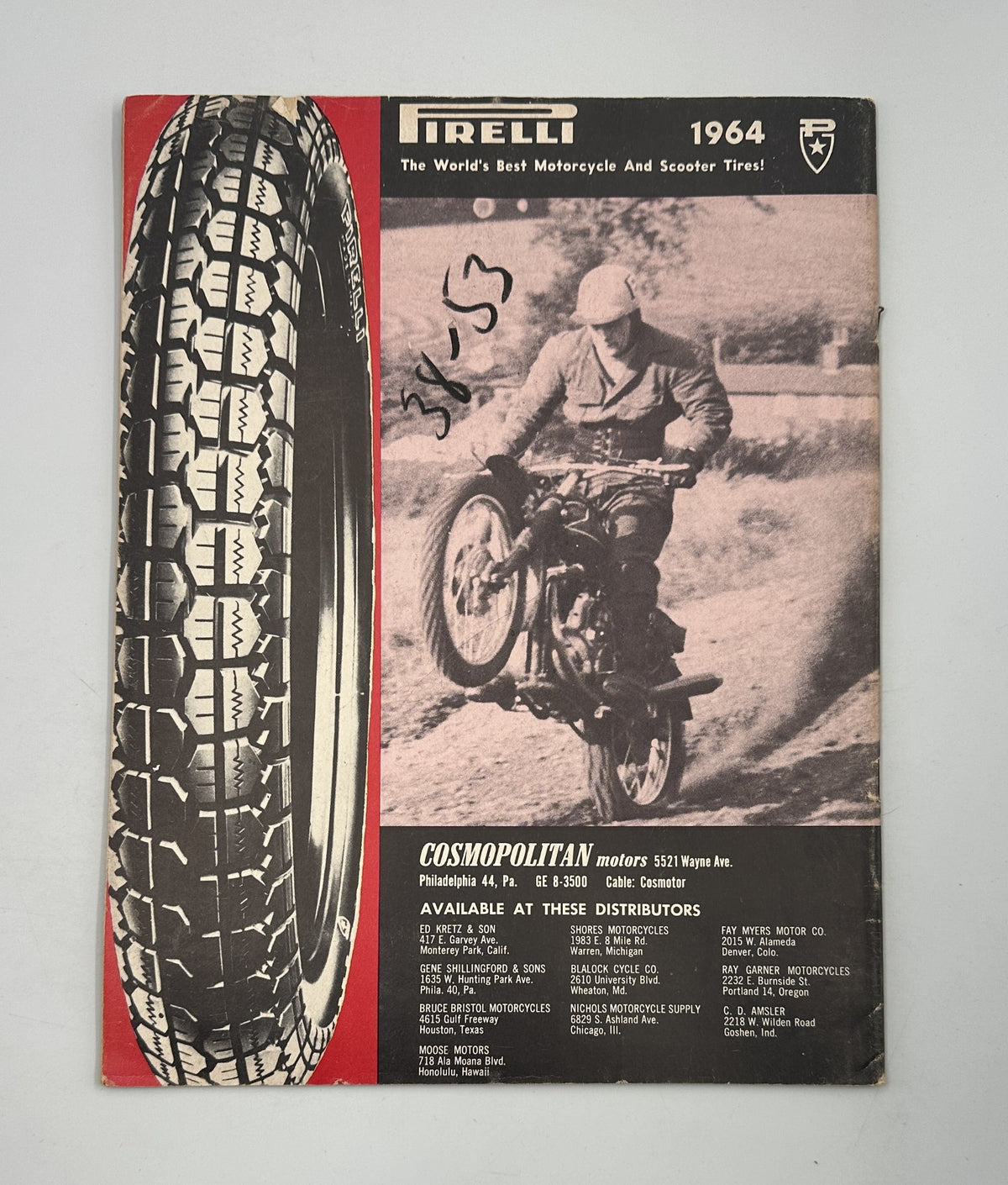 Pirelli advertisement from 1964 showing motorcycle tires, highlighted in Cycle Magazine July 1964 context.