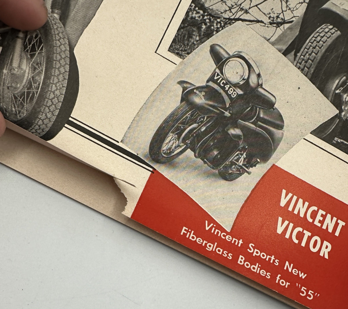 Vincent Victor motorcycle advertisement featured in Cycle Magazine January 1955 Zundapp Bella Pacific Coast TT Vincent Sports, promoting new fiberglass bodies for '55.