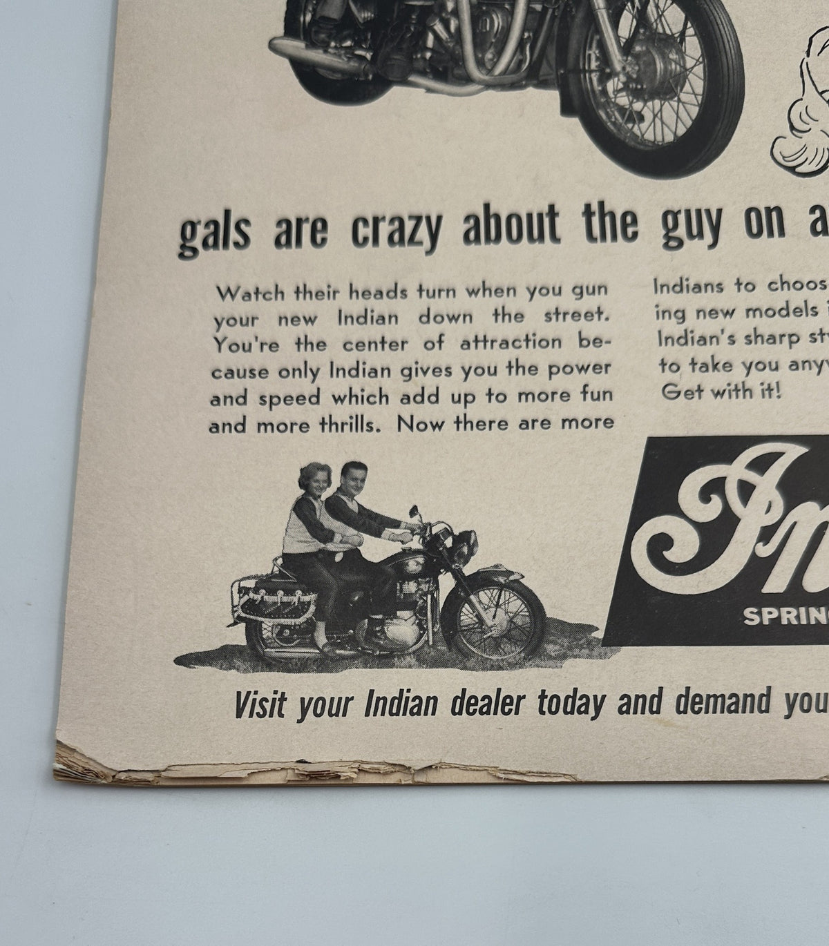 Cycle Magazine December 1957 advertisement for Indian motorcycles, illustrating riders enjoying their bikes.