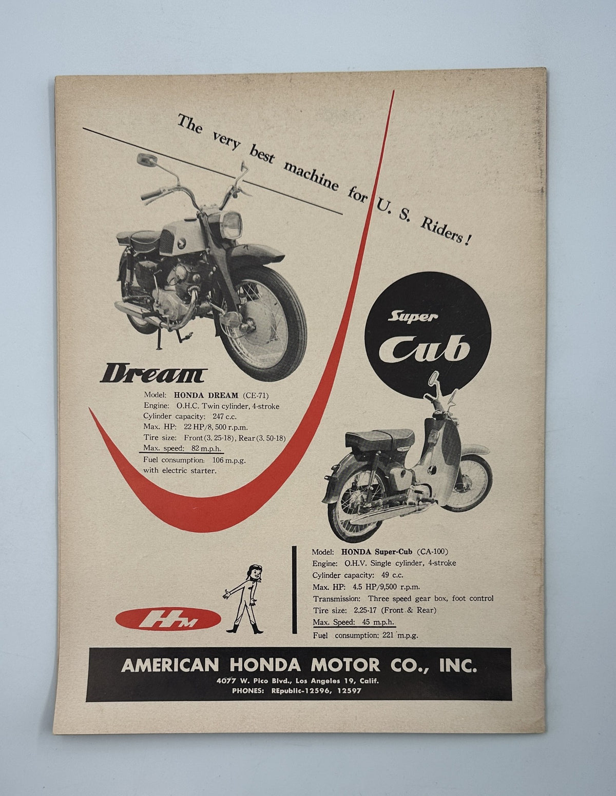Advertisement page from Cycle Magazine February 1960 for American Honda Motor Co., featuring the Honda Dream and Super Cub models.