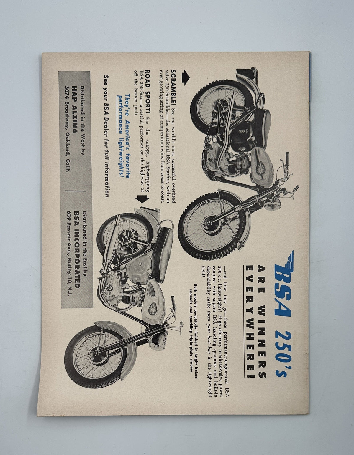 Advertisement page from Cycle Magazine October 1960 promoting BSA motorcycles, highlighting their features and specifications.