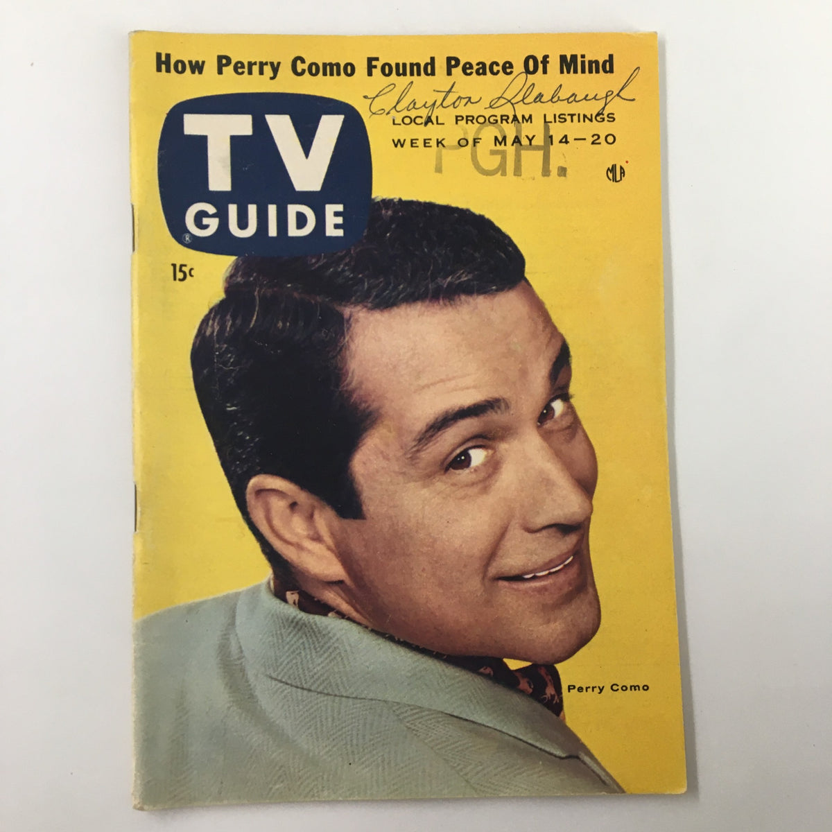 Cover of TV Guide Magazine May 14 1955 featuring Perry Como, showcasing vibrant yellow background and historical television programming highlights for Pittsburgh edition.