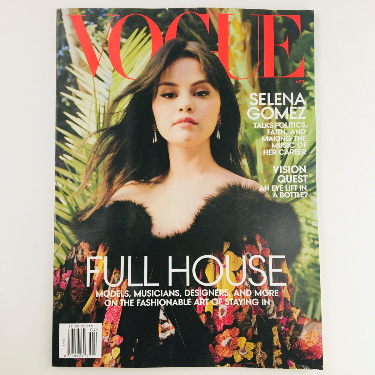 Vogue Magazine April 2021 featuring Selena Gomez on the cover, showcasing her style and discussing her career, politics, and vision, with the title 'Full House' prominently displayed.