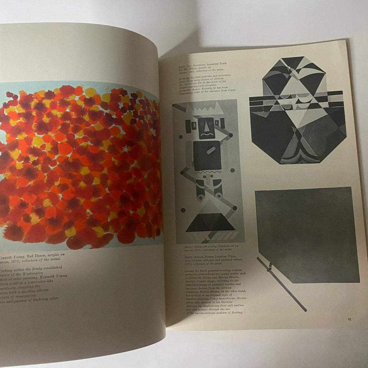 Two pages from Art in America Magazine September 1970 showcasing artworks and analysis of Black artists, including vibrant mixed media.