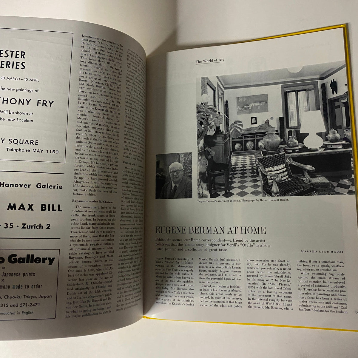 Another interior page of Art in America Magazine No. 2 1963 featuring a feature on Eugene Berman at home, highlighting his artistic environment.
