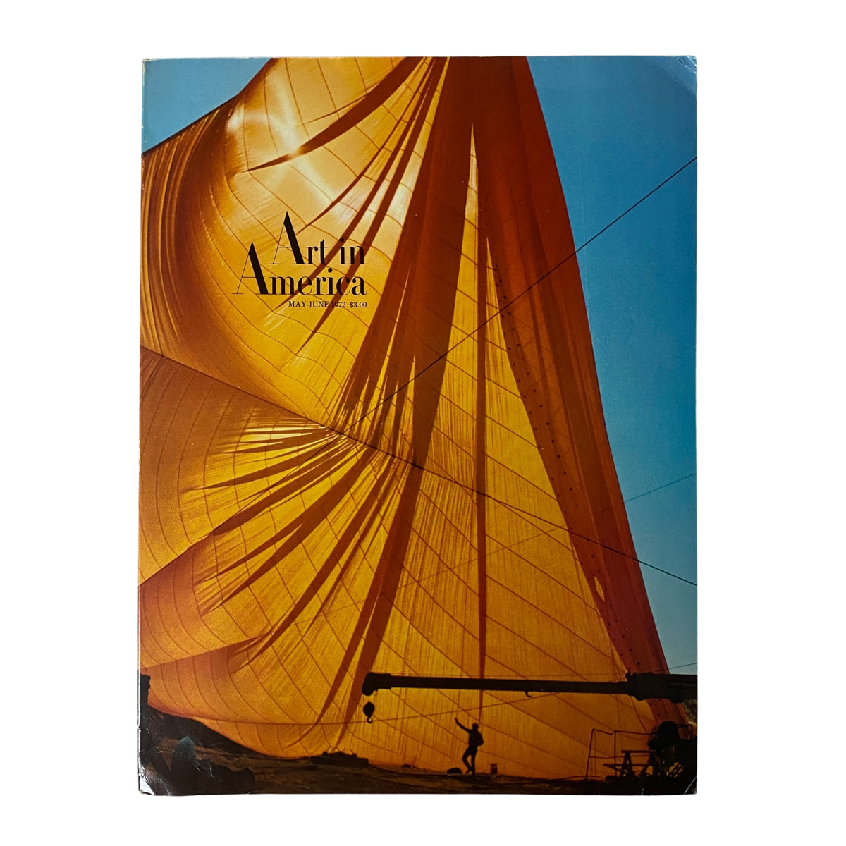 Art in America Magazine May 1972 cover featuring Christo's Valley Curtain installation at Rifle Gap, showcasing vibrant colors and artistic design.