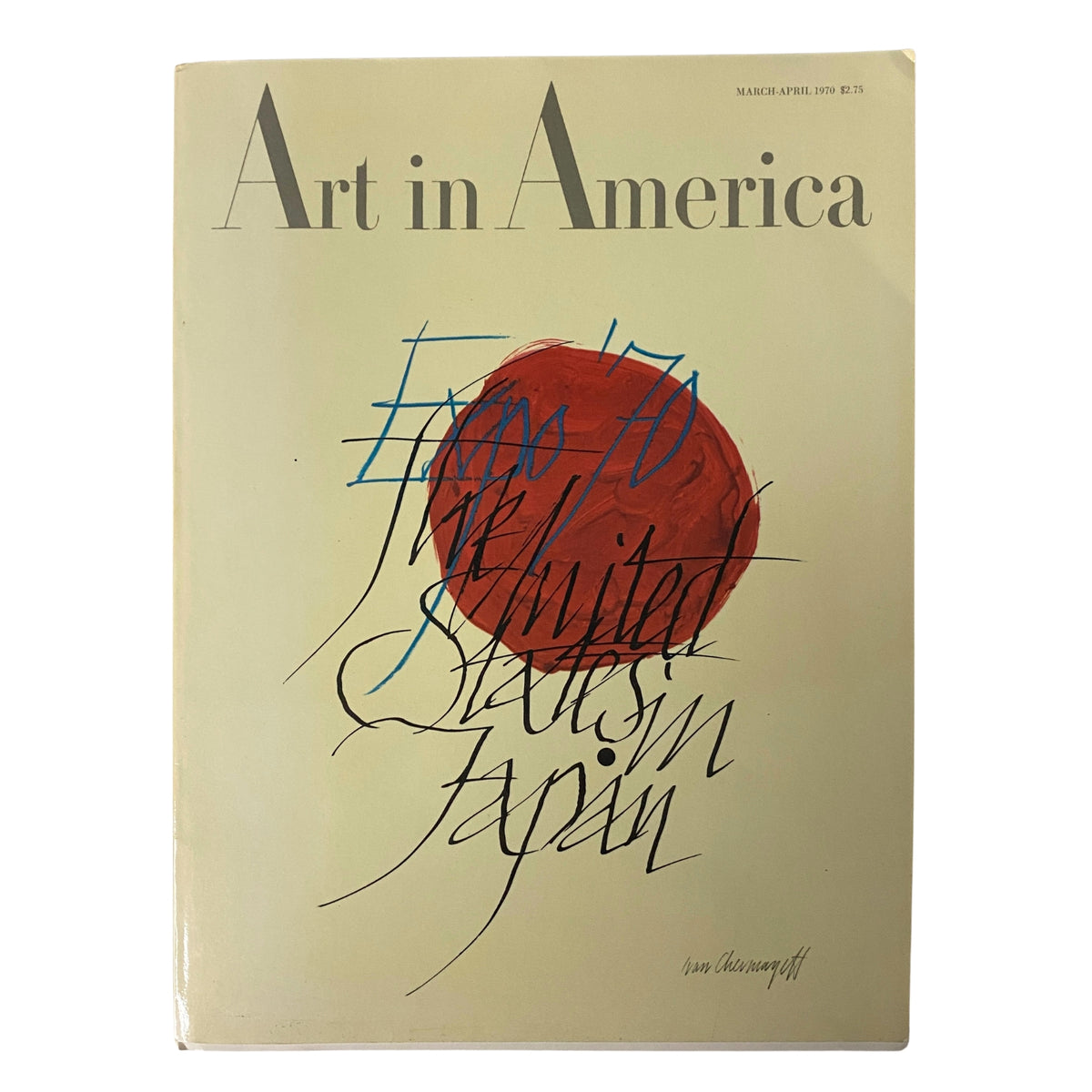 Cover of Art in America Magazine March 1970, designed by Ivan Chermayeff, featuring typography and imagery representing the U.S. Pavilion at Expo '70 in Osaka, Japan.