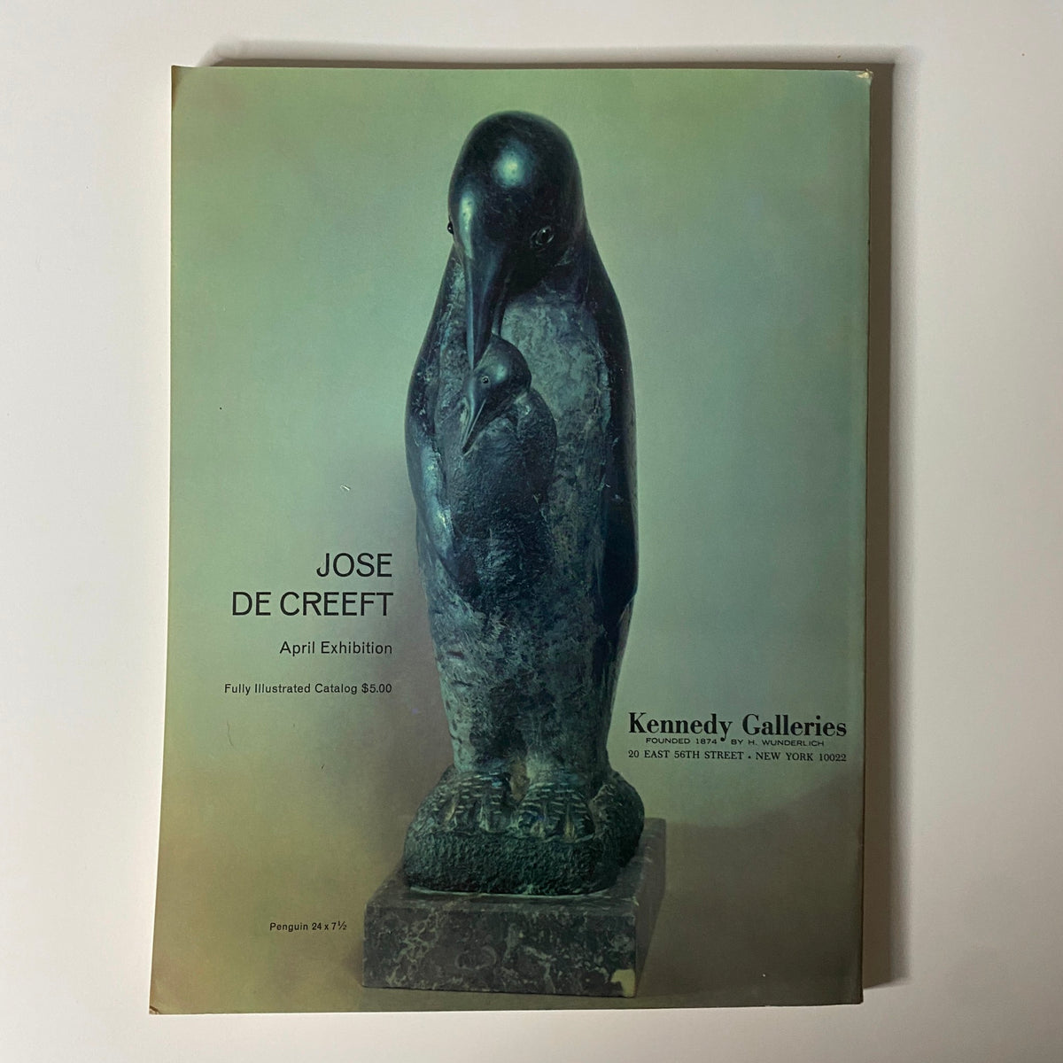 Cover of an exhibition catalog for Jose de Creeft displayed at Kennedy Galleries, April exhibition detailed in Art in America Magazine March 1970.
