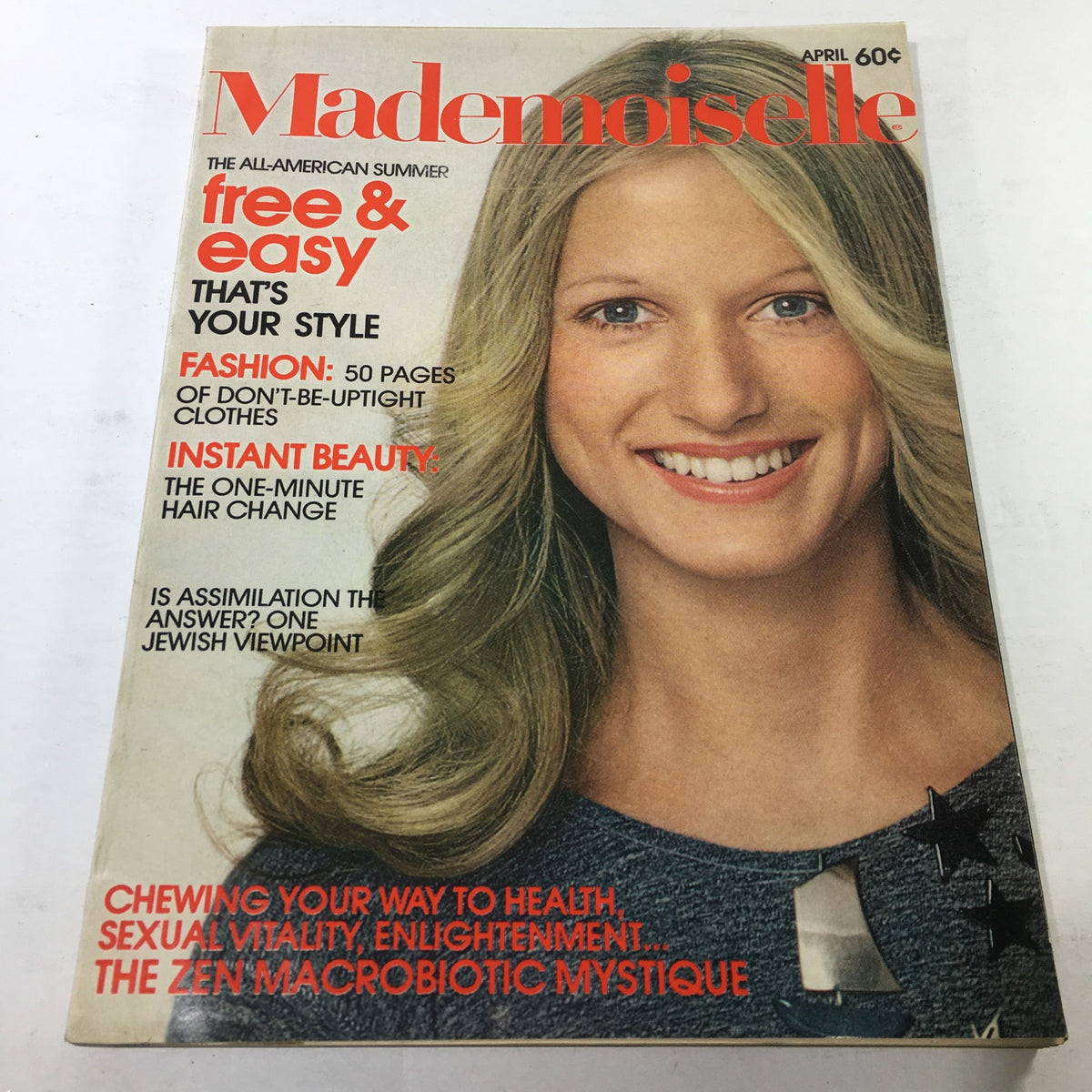 VTG Mademoiselle Magazine from April 1971 featuring a beautiful American model on the cover. This iconic magazine captures the fashion and beauty trends of the 1970s, showcasing the vibrant aesthetic of that era.