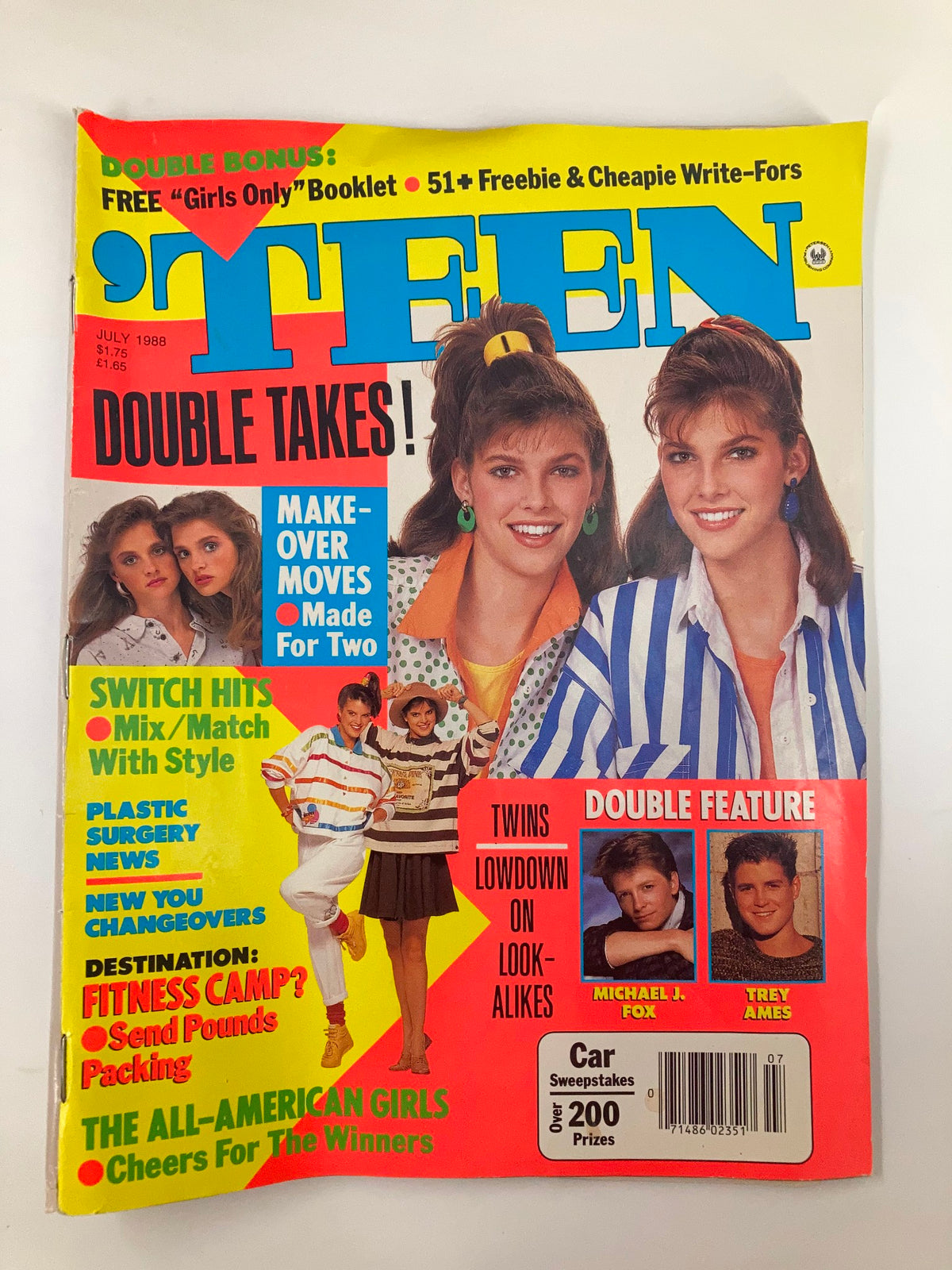 VTG Teen Magazine July 1988 Cover featuring twins Aimee and Tara Baglietto, showcasing vibrant 80s fashion and cultural commentary.