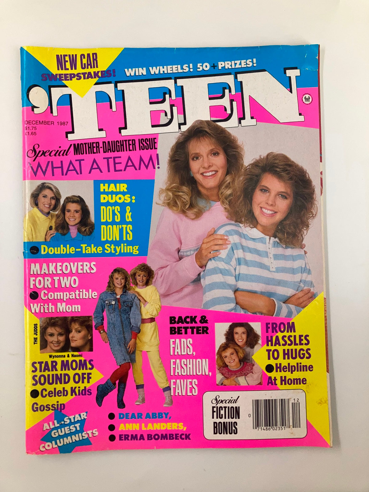 Cover of VTG Teen Magazine December 1987 featuring Wyonna and Naomi Judd with colorful graphics and text highlighting a special mother-daughter issue.