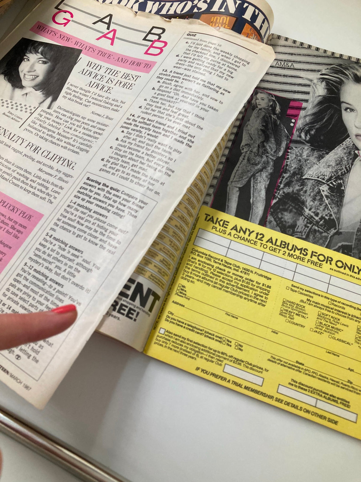 Another interior page of VTG Teen Magazine March 1987 showcasing advice columns and articles related to teen culture.