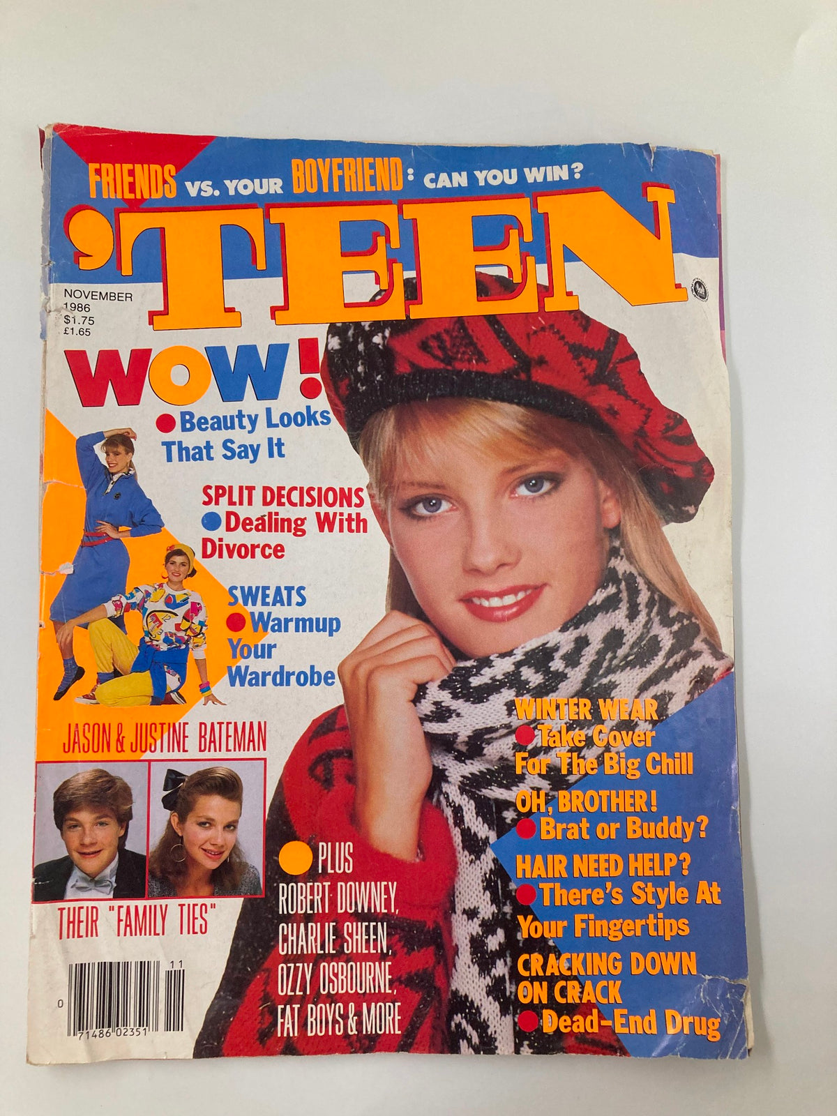 VTG Teen Magazine November 1986 featuring Jason and Justine Bateman on the cover, showcasing pop culture of the 1980s.