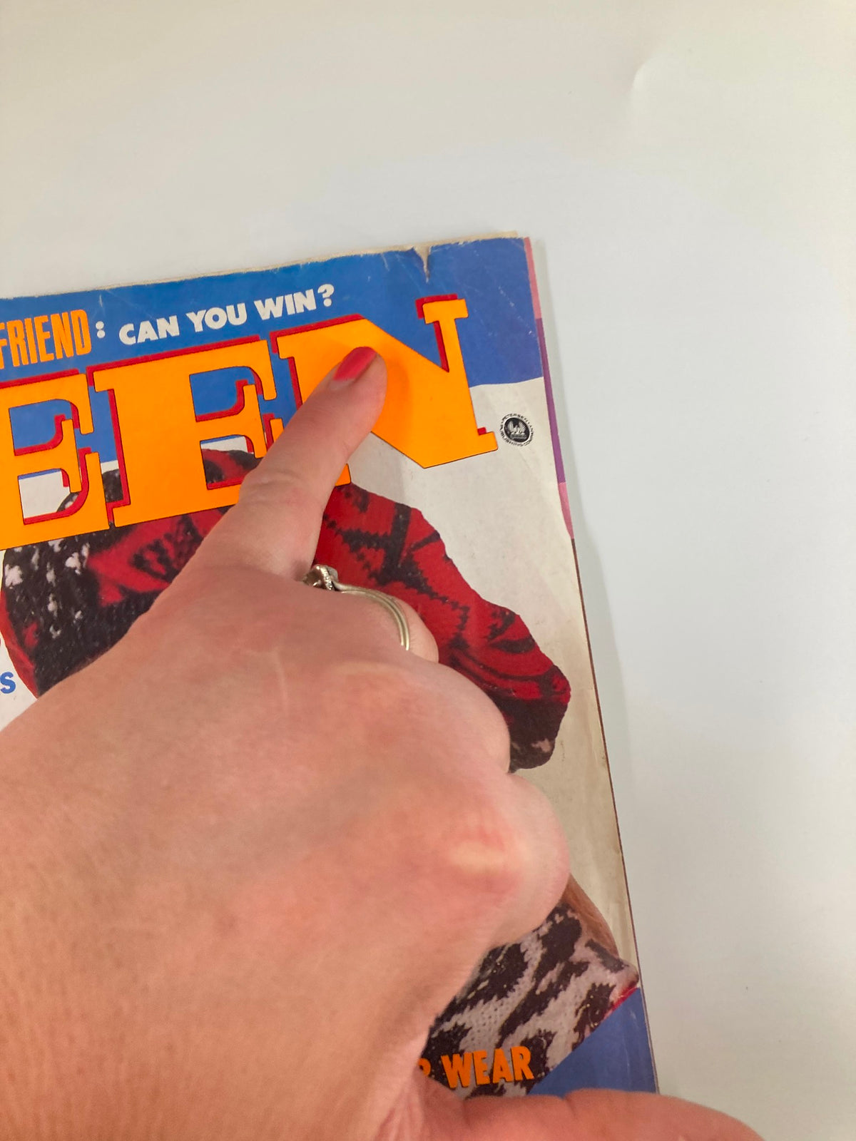 Top portion of the VTG Teen Magazine November 1986 cover, showing the word 'TEEN' and promotional text for a contest.