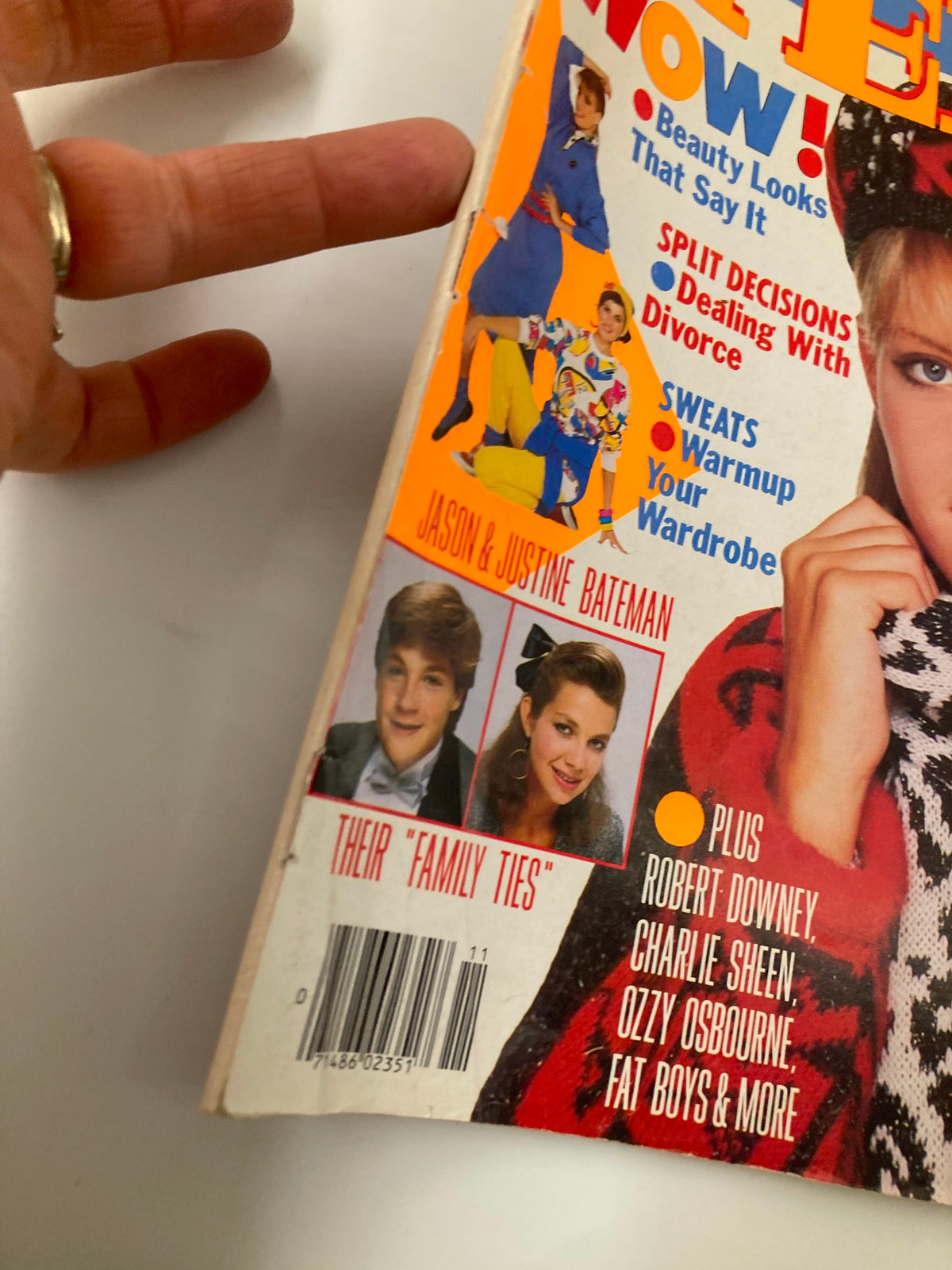 Side view of the VTG Teen Magazine November 1986 highlighting Jason and Justine Bateman on the cover, with additional celebrity mentions.