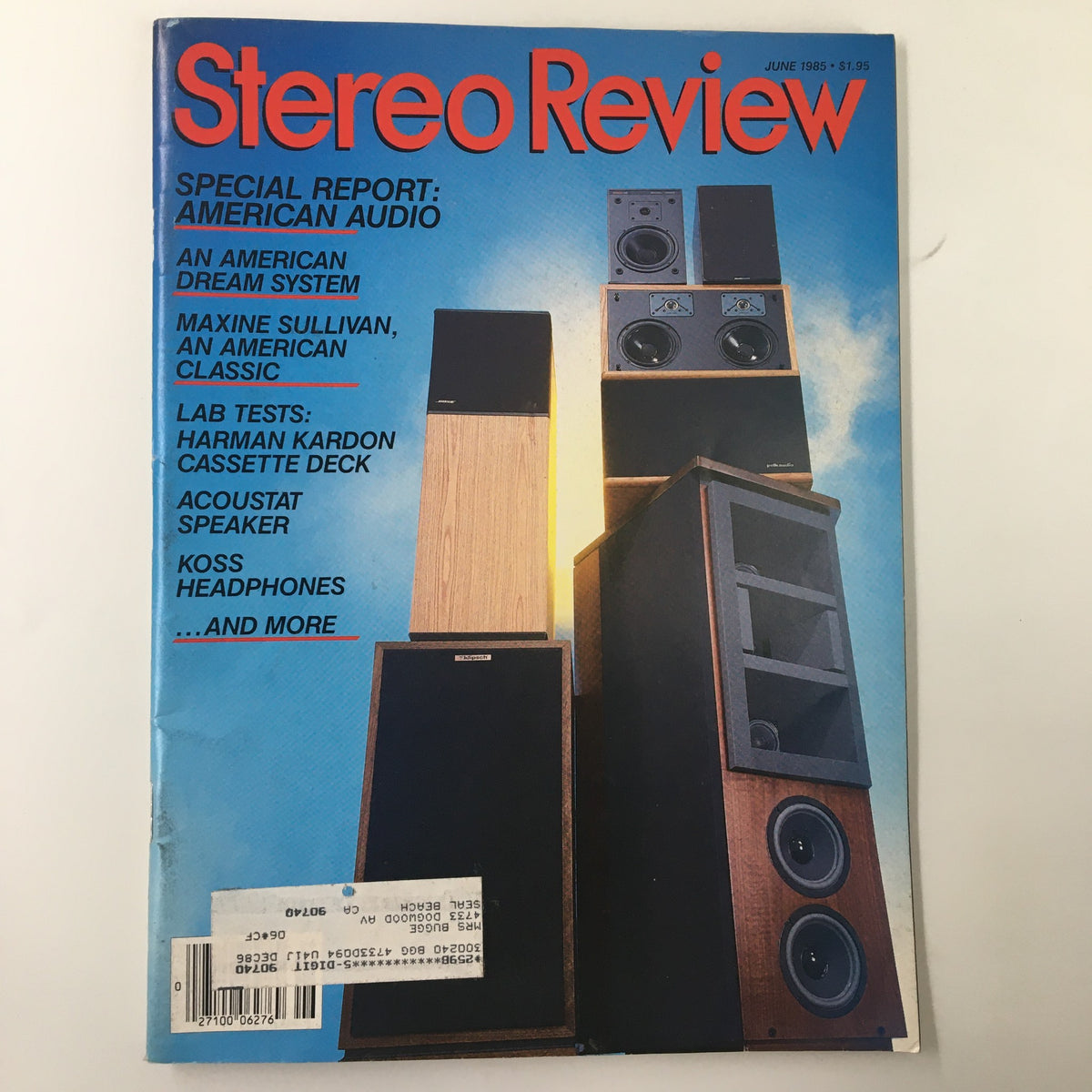 Cover of Stereo Review Magazine June 1986 featuring Harman Kardon Cassette Deck Lab Tests, showcasing audio equipment and special report on American audio.