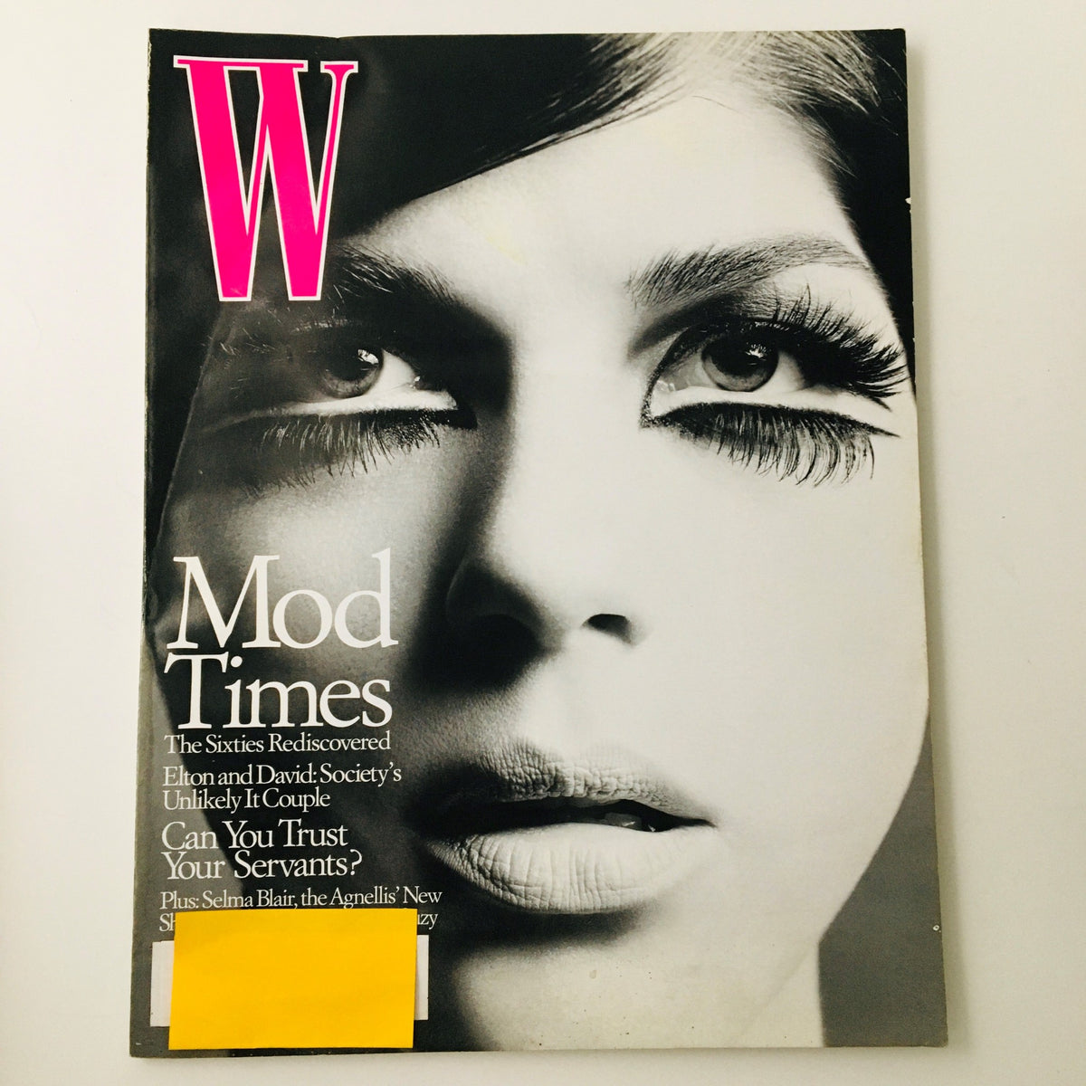 Cover of W Magazine January 2003 featuring Selma Blair, showcasing the theme 'Mod Times' with an emphasis on the swinging Sixties and the cultural landscape of the early 2000s.
