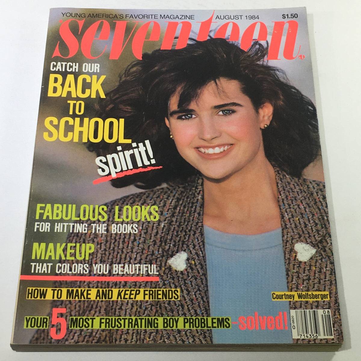 VTG Seventeen Magazine: August 1984 cover featuring Courtney Wolfsberger, highlighting back-to-school spirit with vibrant colors and headlines about fashion and beauty.