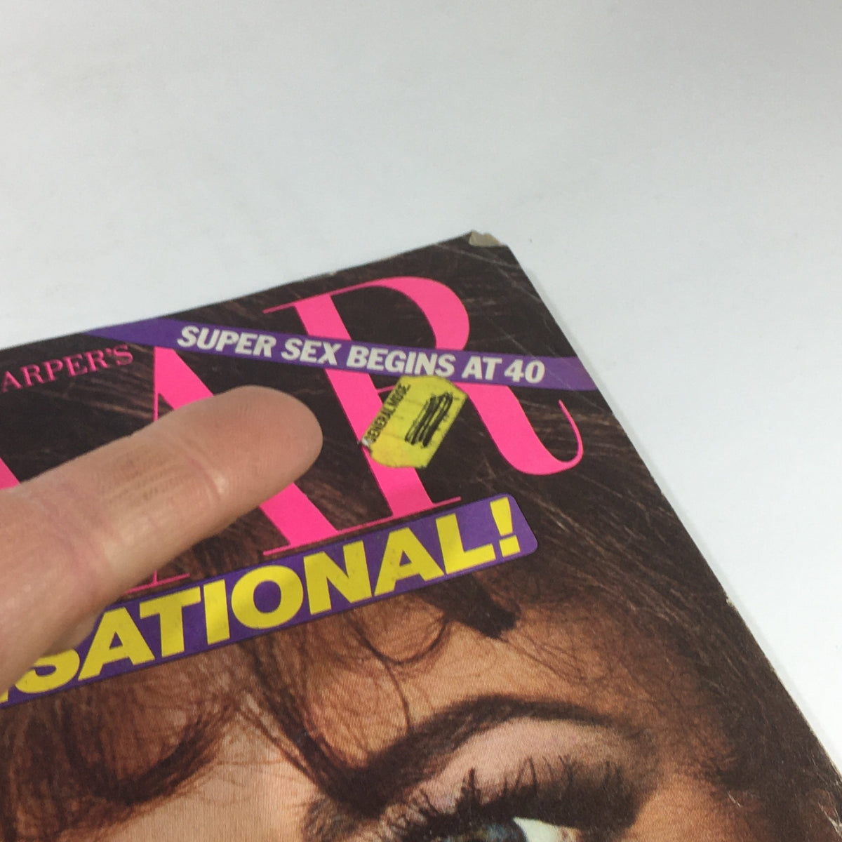 Detailed shot of the VTG Bazaar Magazine: September 1981 cover, revealing the 'Super Sex Begins at 40' tagline alongside Liz Taylor's stunning image.