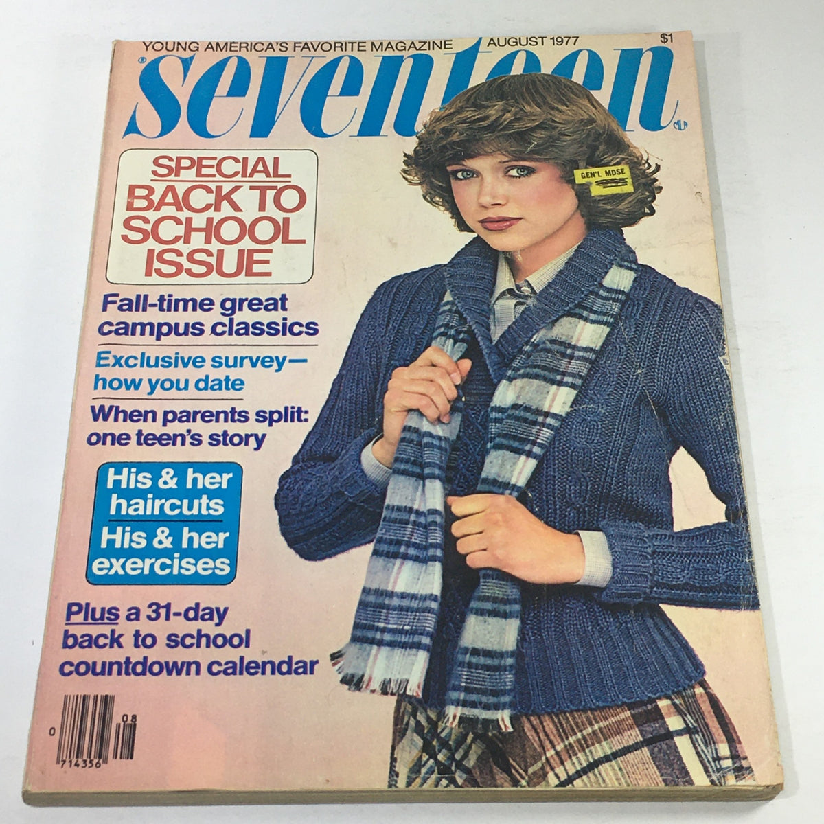 Vintage Seventeen Magazine August 1977 with Jayne Modean Cover featuring 'Special Back to School Issue', showcasing fashion of the era.