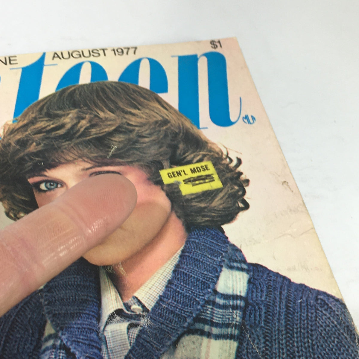 Close-up of Vintage Seventeen Magazine August 1977 cover, highlighting the label on Jayne Modean's photo and emphasizing the magazine's historical significance.