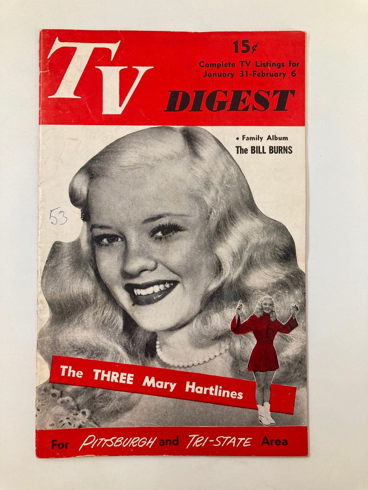 Cover of TV Digest Magazine January 31 1953 featuring Mary Hartline and TV listings for Pittsburgh/Tri-State area.