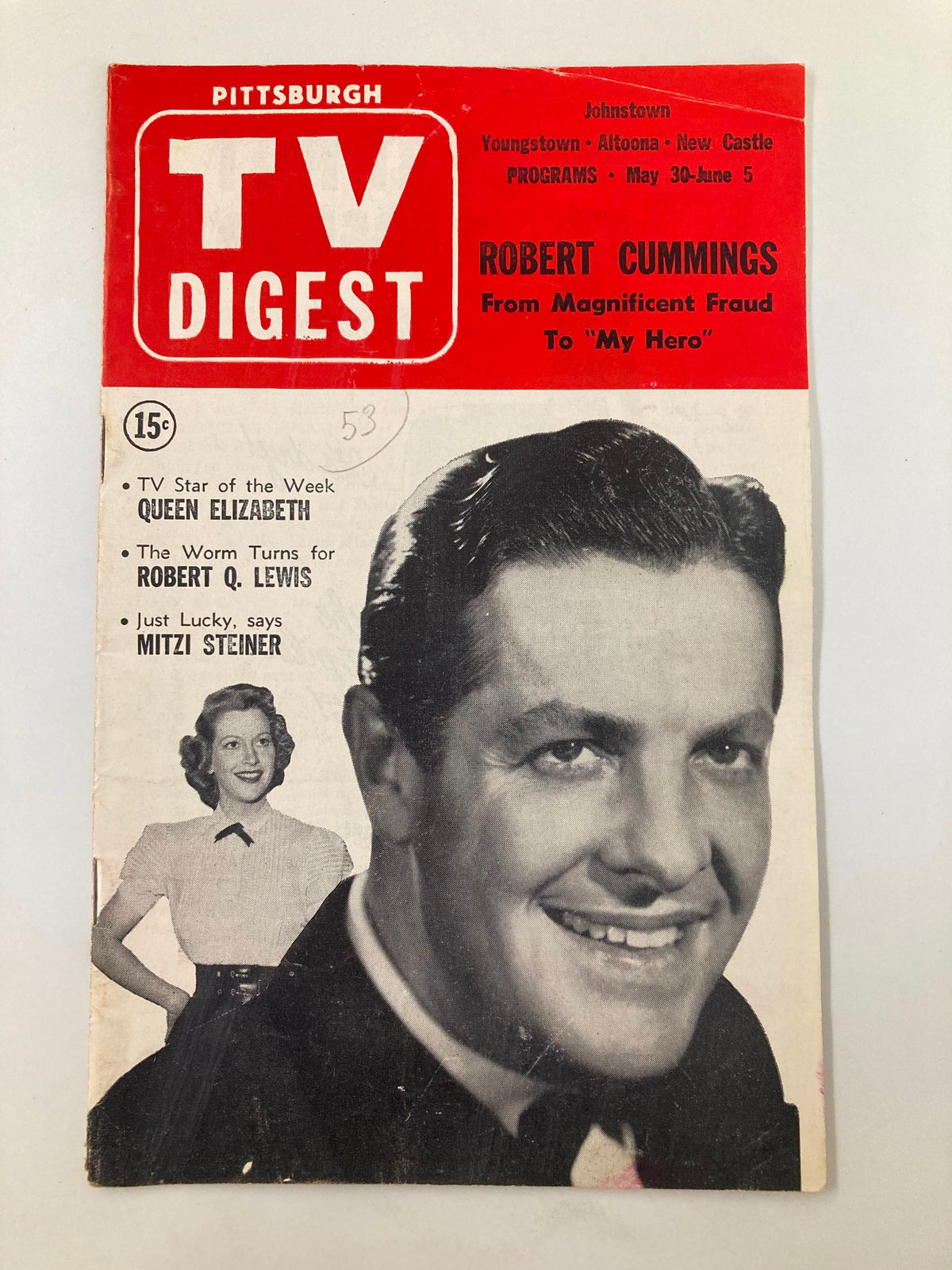 TV Digest Magazine cover from May 30, 1953 featuring Robert Cummings, highlighting nostalgic mid-century television culture with a bold red design.