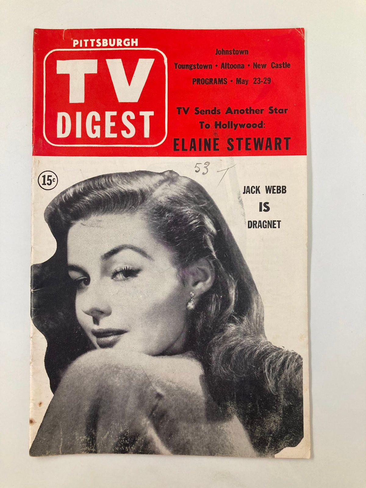 Cover of TV Digest Magazine May 23 1953 featuring actress Elaine Stewart, showcasing vintage television history and programs.
