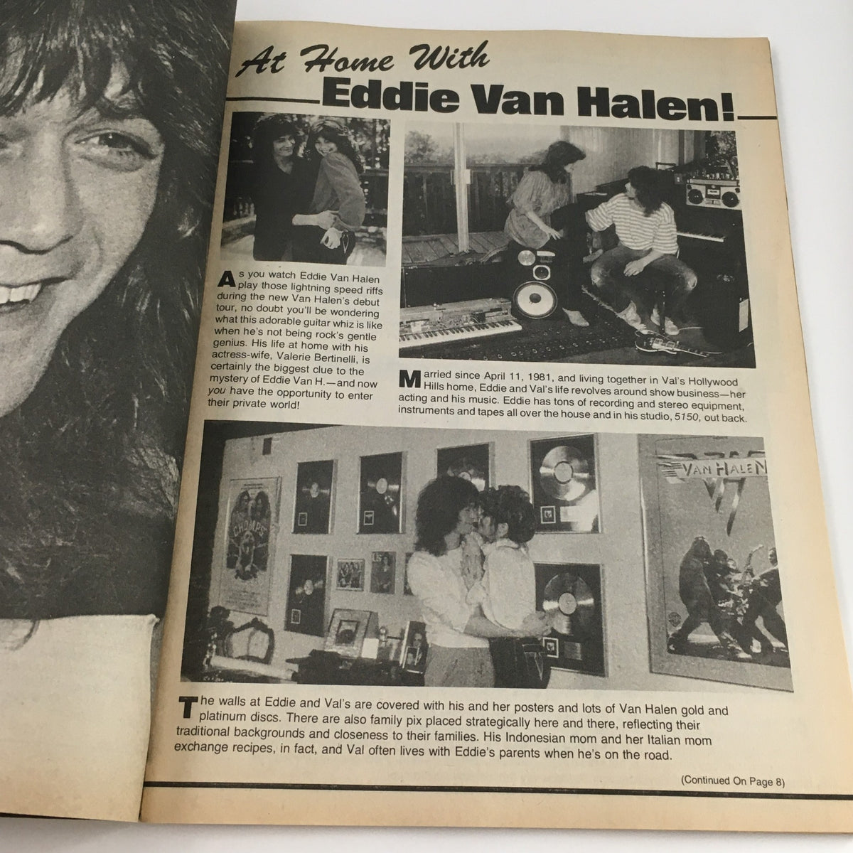 Article from 16 Magazine Rockline! September 1986 about Eddie Van Halen, capturing his life at home with family and music.