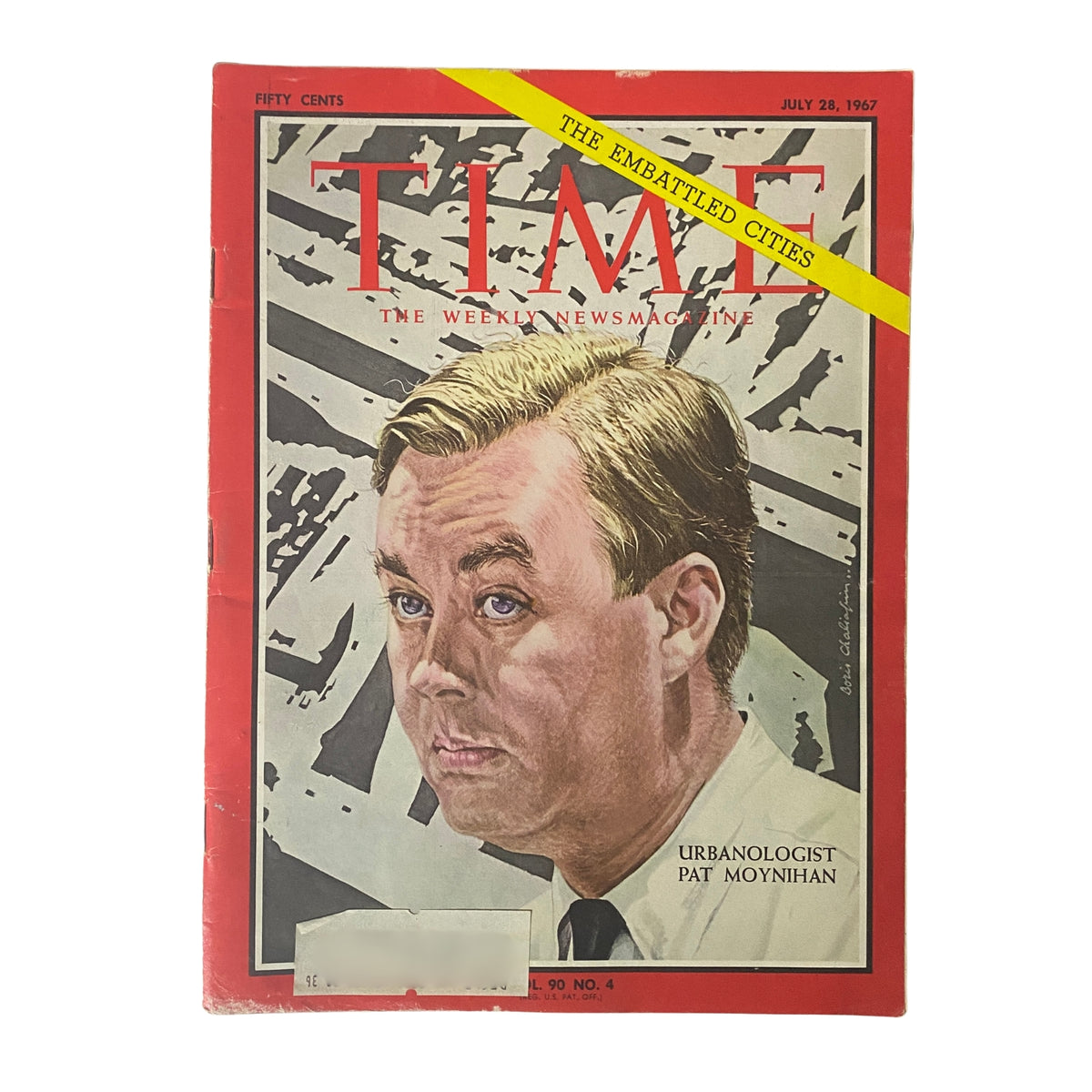 Cover of Time Magazine from July 28, 1967, featuring urbanologist Pat Moynihan. The cover discusses urban development and policy insights.