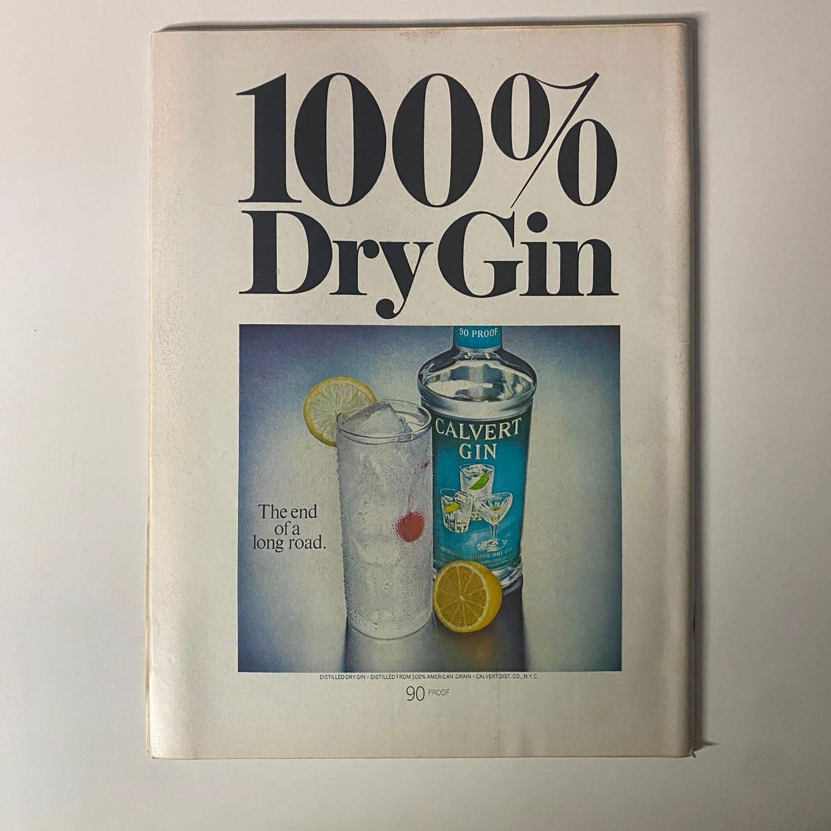 Advertisement page for Calvert Gin featured in Time Magazine, June 27, 1969, promoting 100% dry gin with a visual of the product alongside a cocktail.