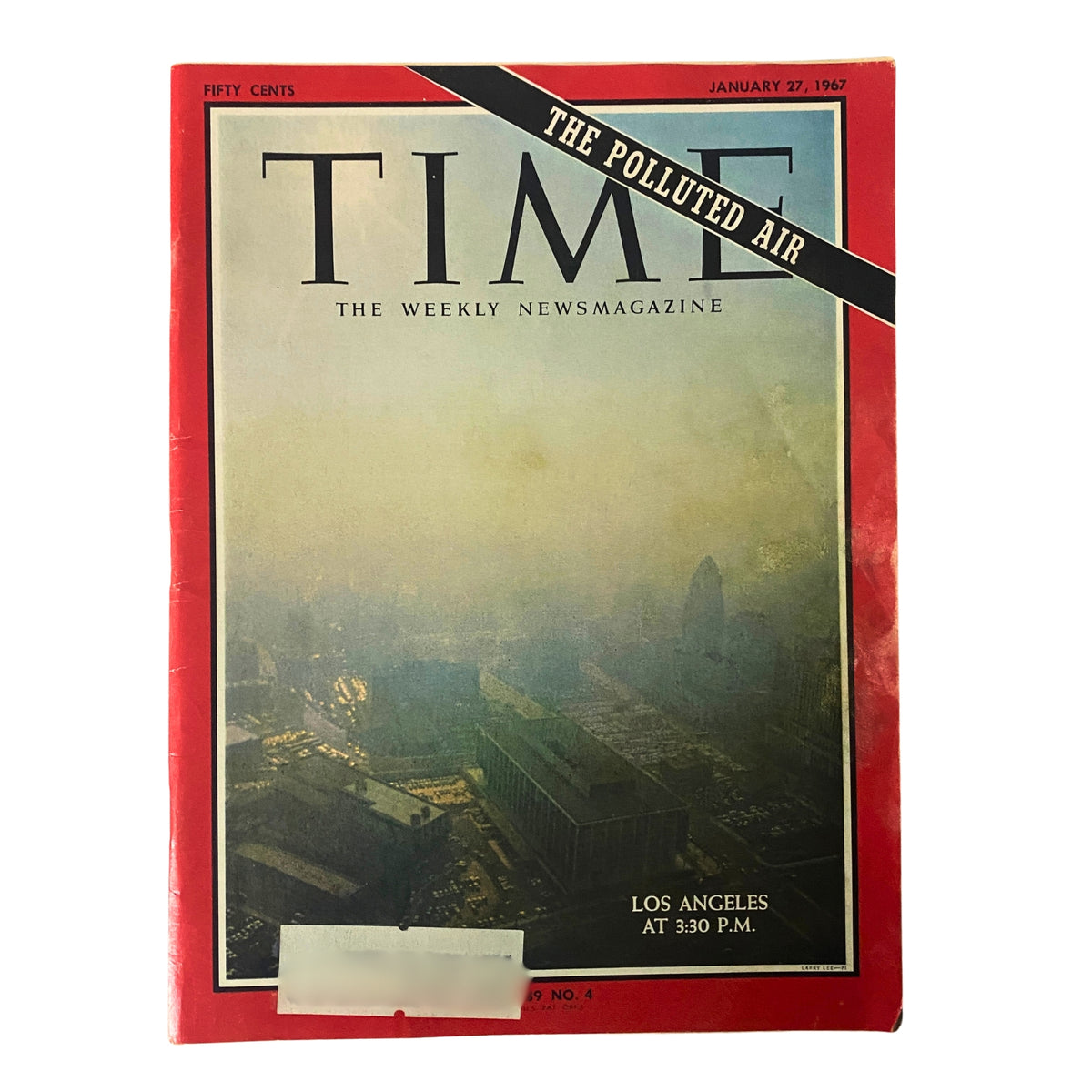 Time Magazine cover from January 27, 1967, featuring 'The Polluted Air of Los Angeles', highlighting the air pollution crisis in the city.