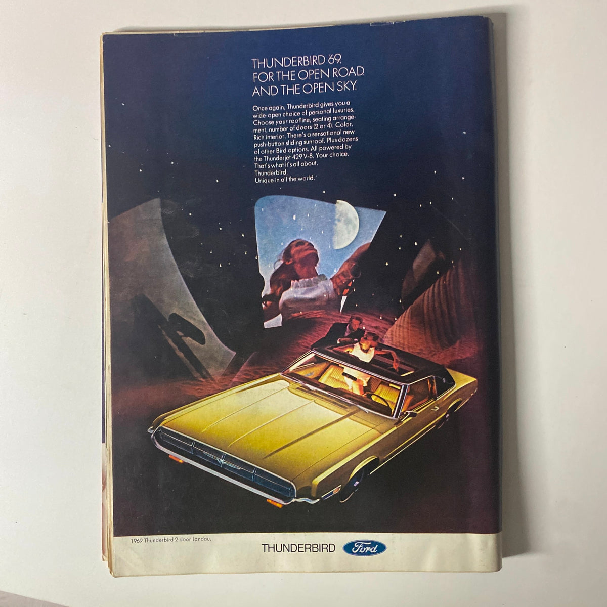 Advertisement page for the 1969 Ford Thunderbird from Time Magazine, highlighting luxury and personal choices in vehicles.