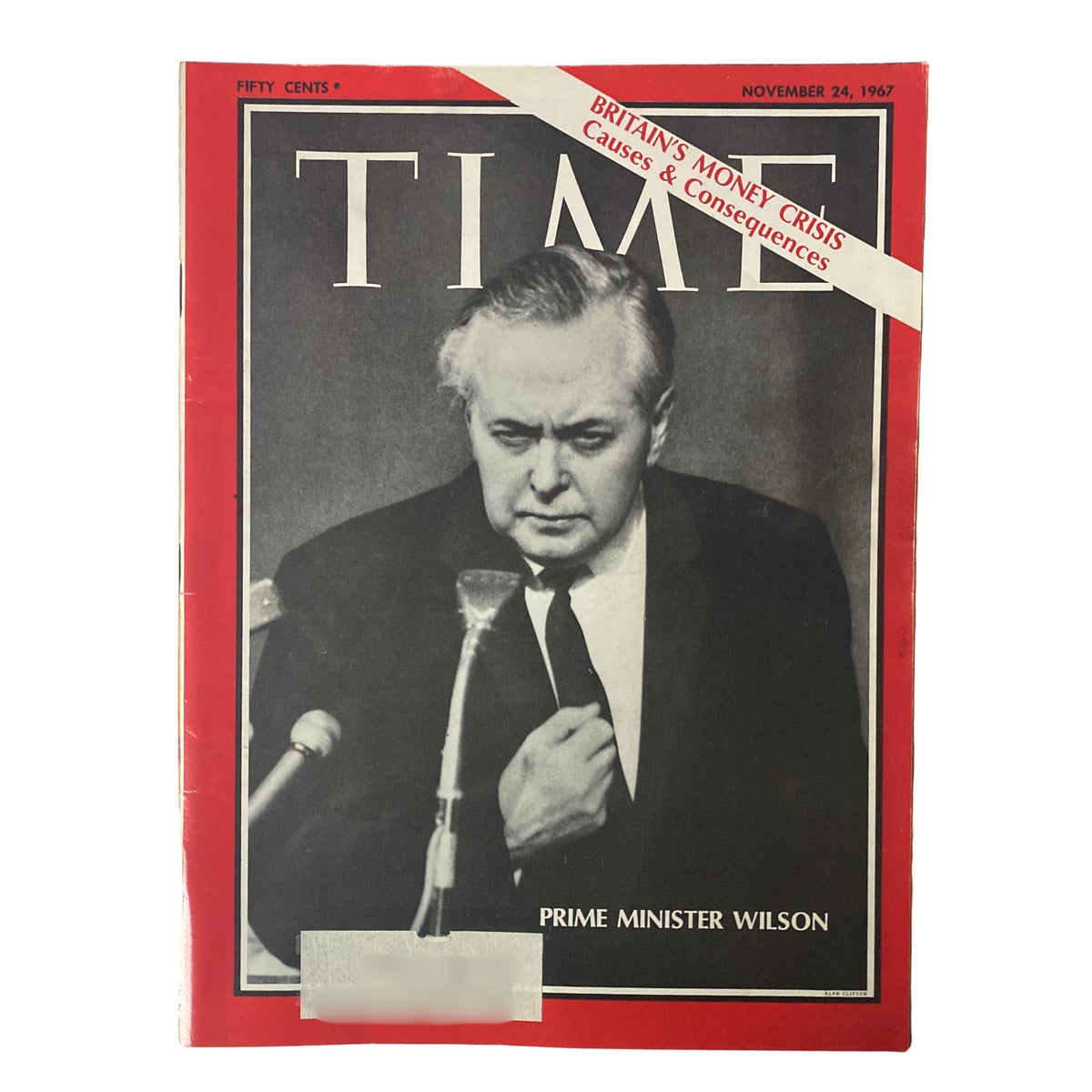Time Magazine cover featuring Prime Minister Wilson, November 24, 1967 edition, focusing on Britain's money crisis.