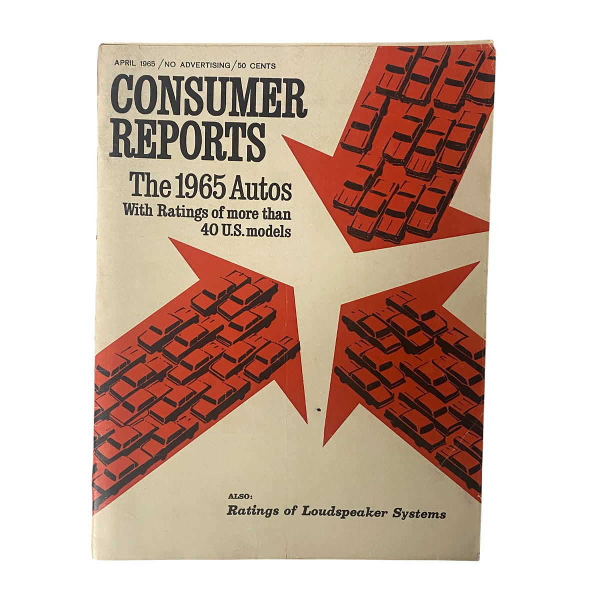 Cover of Consumer Reports Magazine April 1965 featuring The 1965 Autos with Ratings of more than 40 U.S. models.