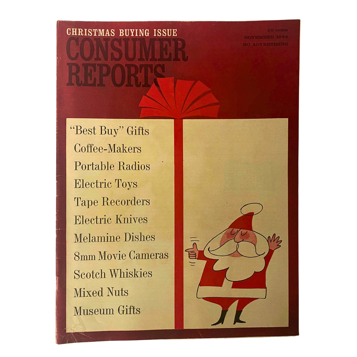 Cover page of Consumer Reports November 1964 Christmas Buying Issue featuring holiday gift recommendations including coffee makers, electric toys, and Scotch whiskies.