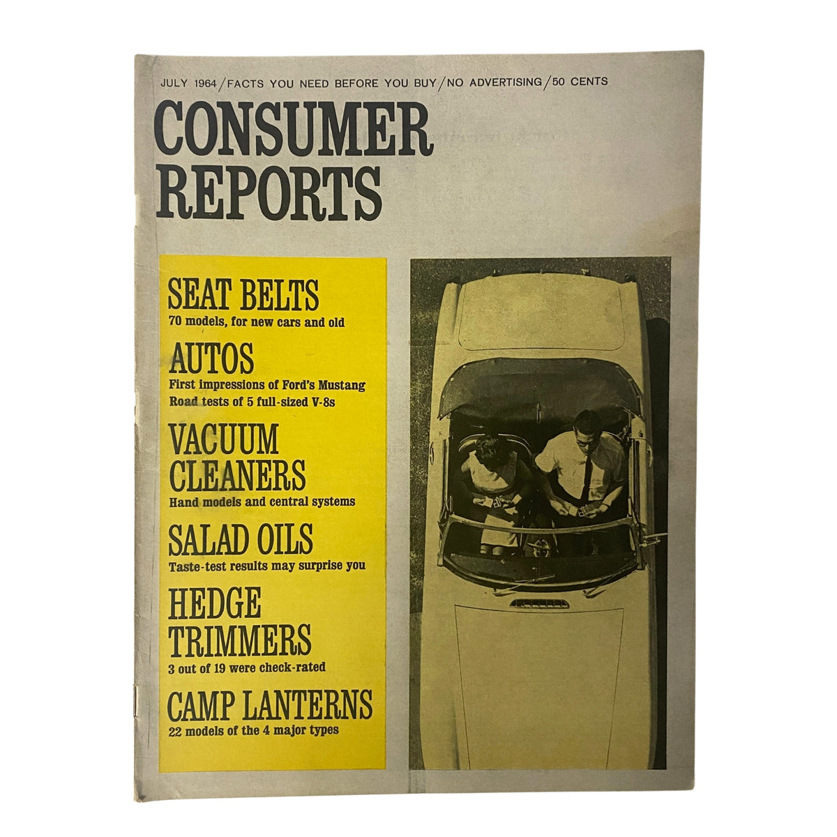 Consumer Reports Magazine July 1964 Seat Belts for New and Old Car No Label