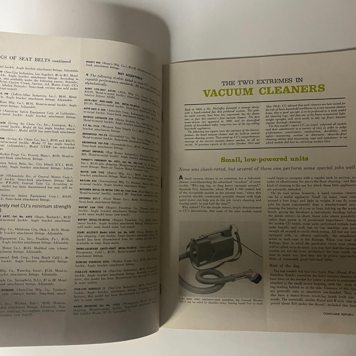 Consumer Reports Magazine July 1964 Seat Belts for New and Old Car No Label