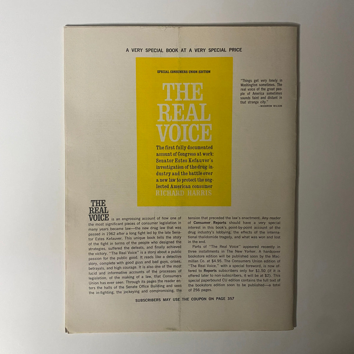 Consumer Reports Magazine July 1964 Seat Belts for New and Old Car No Label