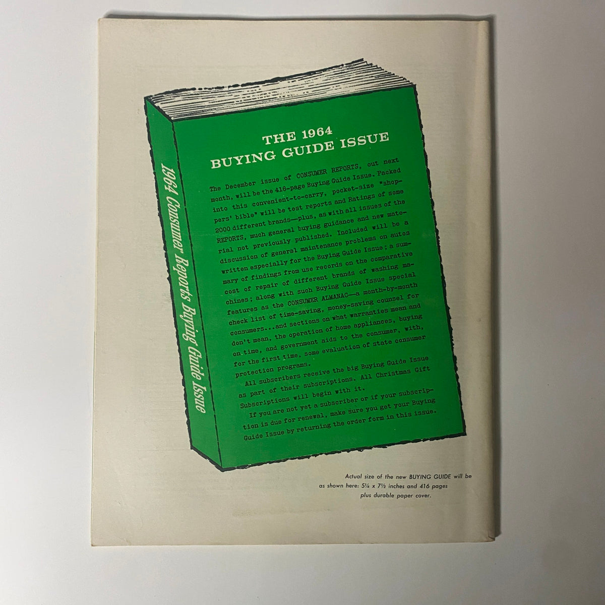 Back cover of the Consumer Reports Magazine November 1963 Christmas Buying Issue, showcasing the upcoming 1964 Buying Guide Issue details.