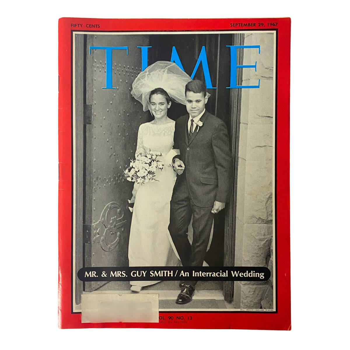 Cover of Time Magazine from September 29, 1967 featuring Mr. & Mrs. Guy Smith, highlighting their interracial wedding and the social implications of their union.