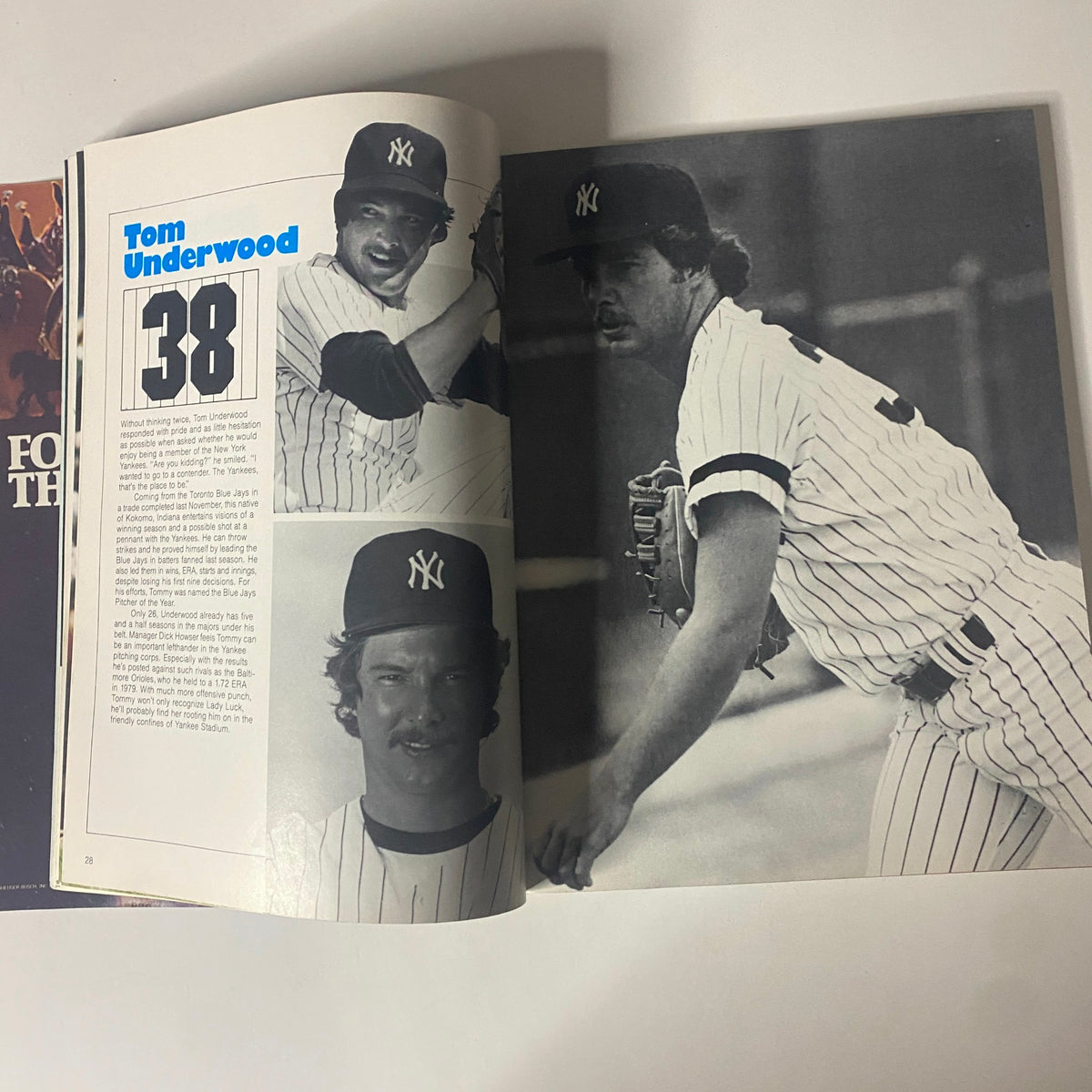1980 New York Yankees Yearbook Dawning of a Decade featuring player Tom Underwood, alongside insights about his career with the Yankees.