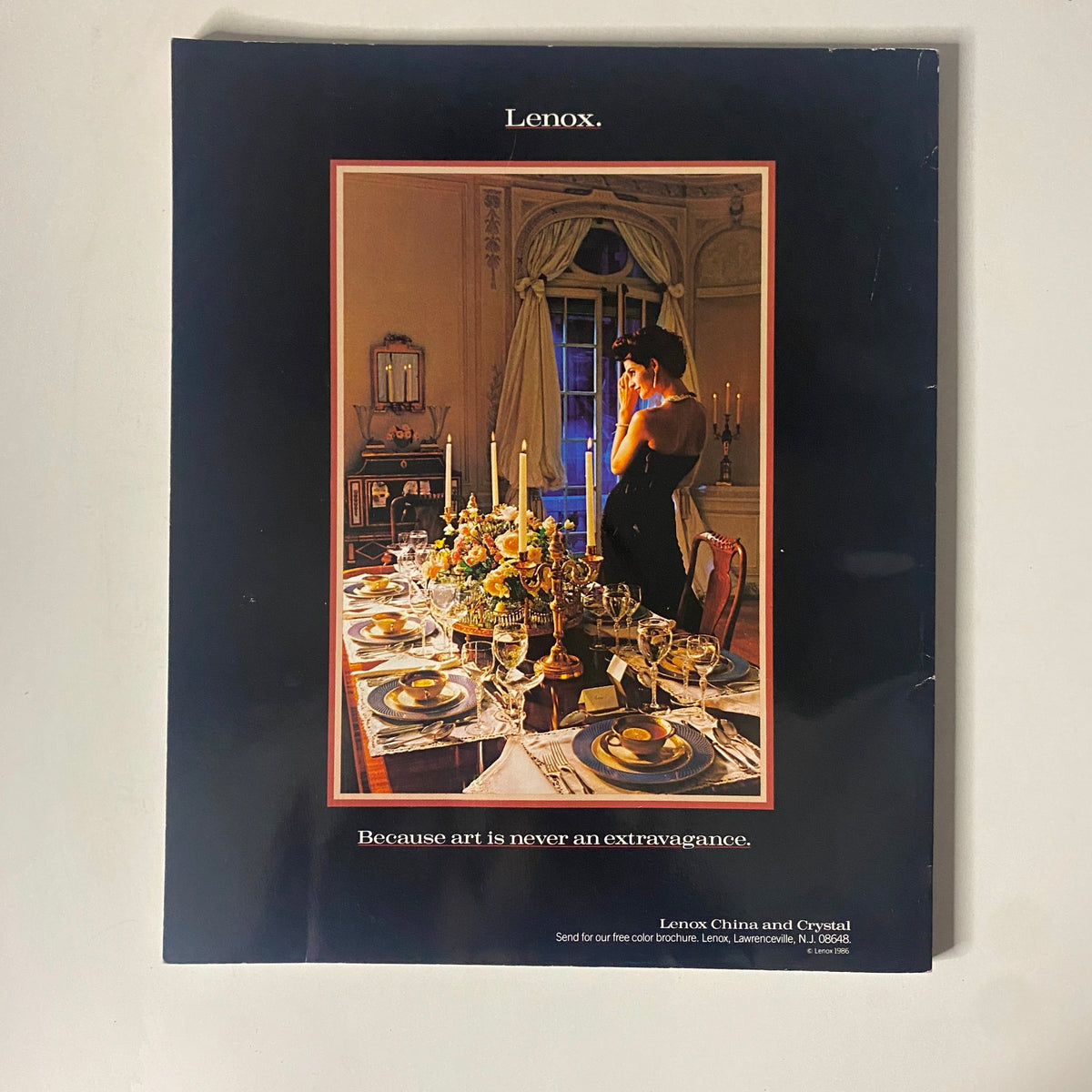 Cover of Connoisseur Magazine August 1986 showcasing a beautifully set dining table, emphasizing elegance with Lenox dinnerware and decor.