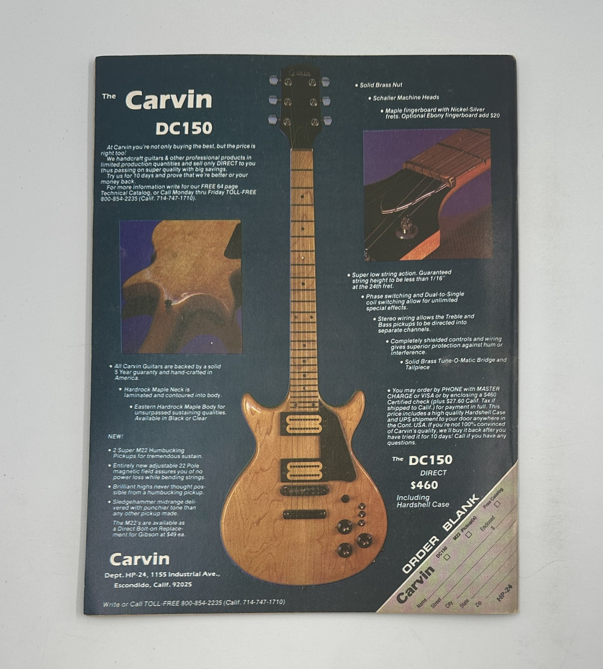 Advertisement for the Carvin DC150 guitar from the Hit Parader Magazine Spring 1980 Annual.