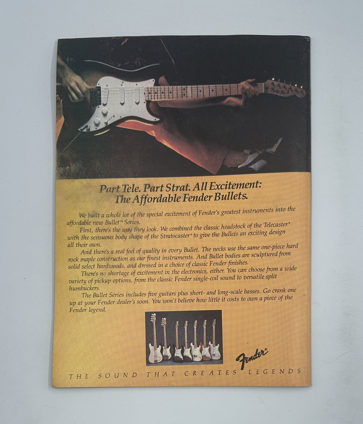 Advertisement for Fender Bullets guitars in Hit Parader Magazine April 1983, highlighting their affordability and features.