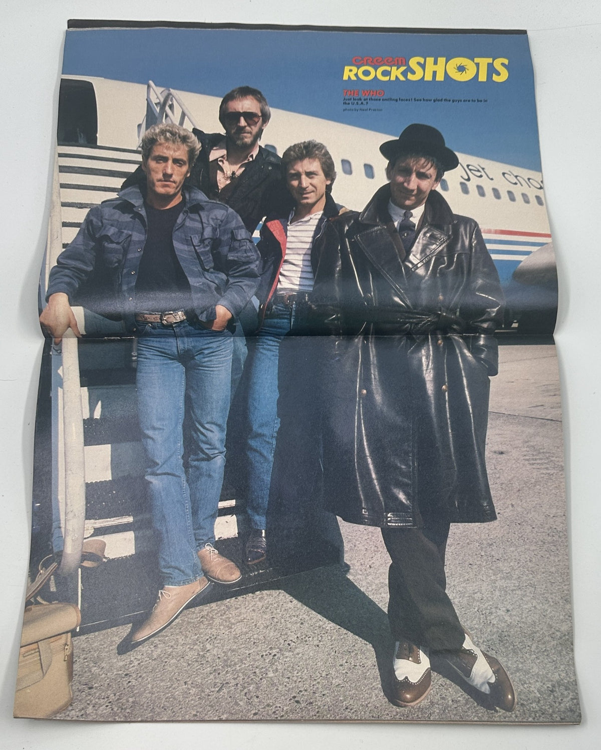 Creem Rock Shots Magazine June 1983 featuring The Who members standing on an airplane staircase, capturing the essence of rock star lifestyle.